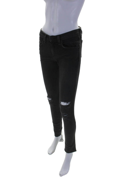 Rag & Bone Womens Cotton Zip Button Distressed Skinny Jeans Black Sz EUR 26