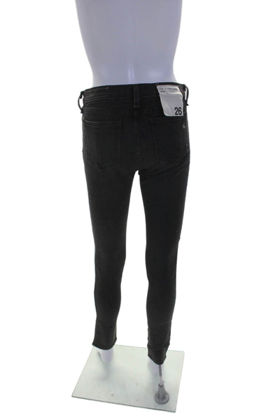 Rag & Bone Womens Cotton Zip Button Distressed Skinny Jeans Black Sz EUR 26