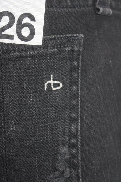 Rag & Bone Womens Cotton Zip Button Distressed Skinny Jeans Black Sz EUR 26