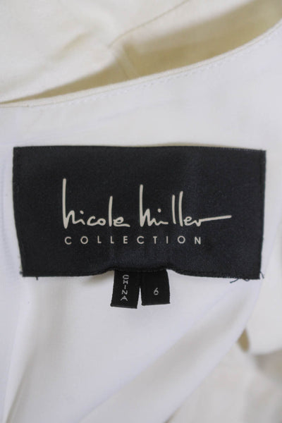 Nicole Miller Collection Womens Linen V Neck Short Sleeves Dress White Size 6