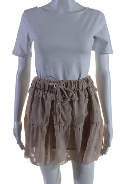 IRO Womens Drawstring Mini A Line Skirt Beige Cotton Size FR 36