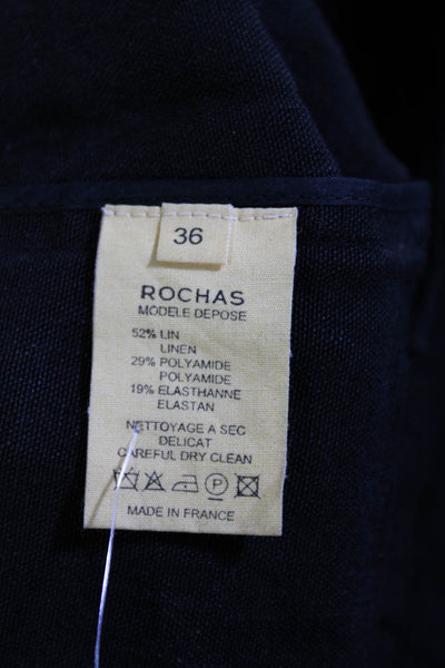 Rochas Womens Linen Pull On High Rise Wide Leg Pants Jet Black Size EUR 36