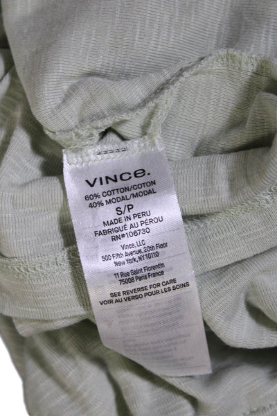 Vince Womens Cotton Textured Short Sleeved Round Neck Casual Top Green Sized S