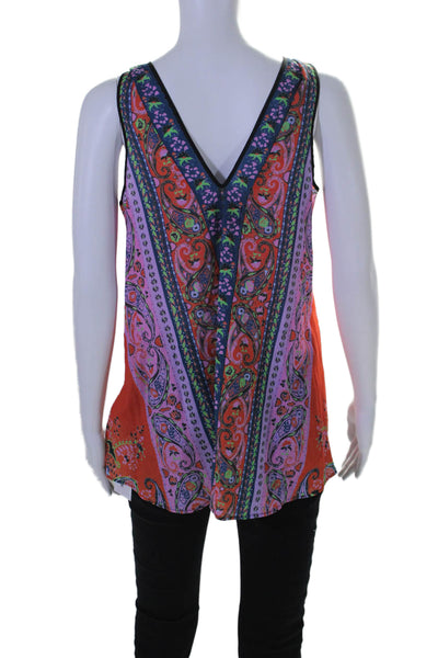 Clover Canyon Womens V Neck Paisley Print Sleeveless Blouse Orange Size S