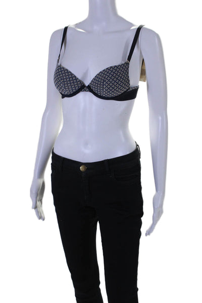 Stella McCartney Womens Padded Diamond Print Mesh Demi Bra Blue White Size 32A