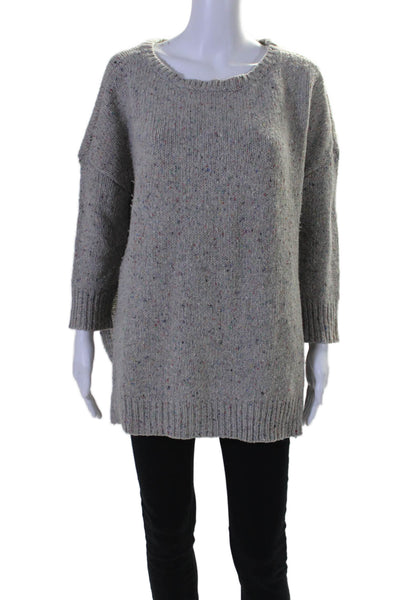 Inhabit Womens Wool Long Sleeve Relaxed Fit Pullover Slit Sweater Gray Size S