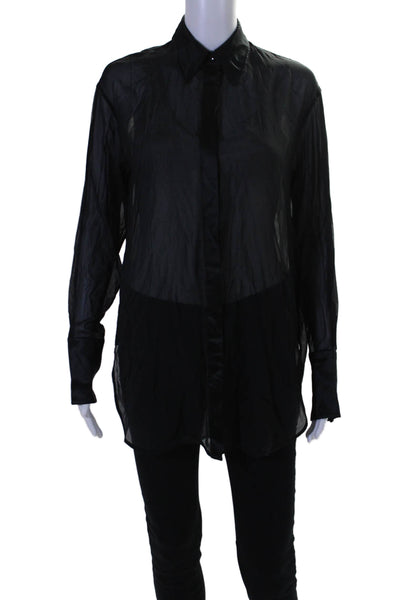 Rag & Bone Womens Silk Long Sleeve Sheer Button Down Top Black Size XS