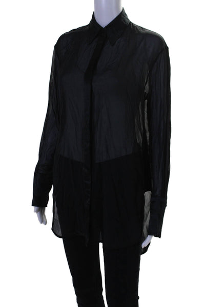 Rag & Bone Womens Silk Long Sleeve Sheer Button Down Top Black Size XS