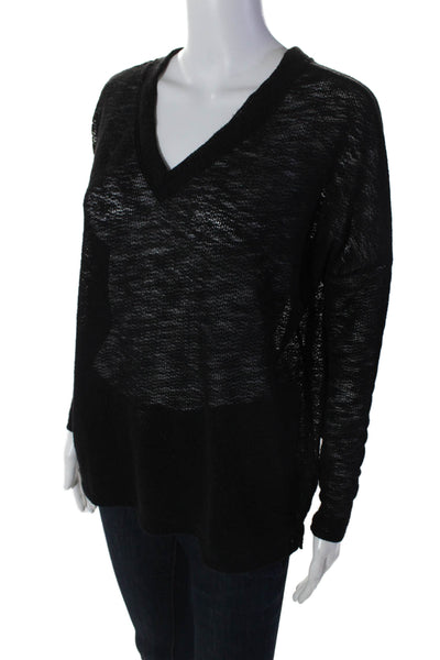 Sjobeck Womens V-neck Lined Ribbed Basic Sheer Casual Black Top Black Size XS