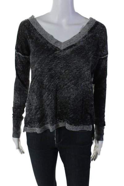 White + Warren Womens Linen Textured V-neck Knit Casual Blouse Gray Size XS