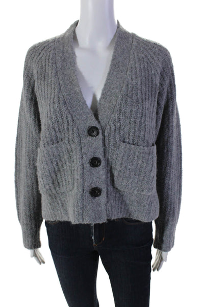 A.L.C. Womens Gray Aplaca Blend V-neck Long Sleeve Cardigan Sweater Top Size XS