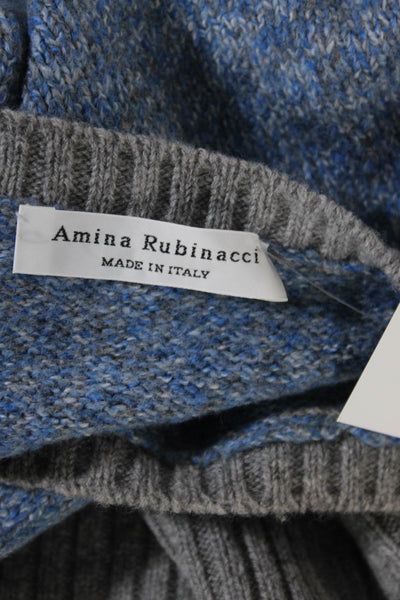 Amina Rubinacci Womens Blue Cotton Blend Crew Neck Pullover Sweater Top Size 40