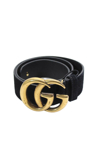 Gucci Womens Black Suede Leather GG Buckle Belt Size 32