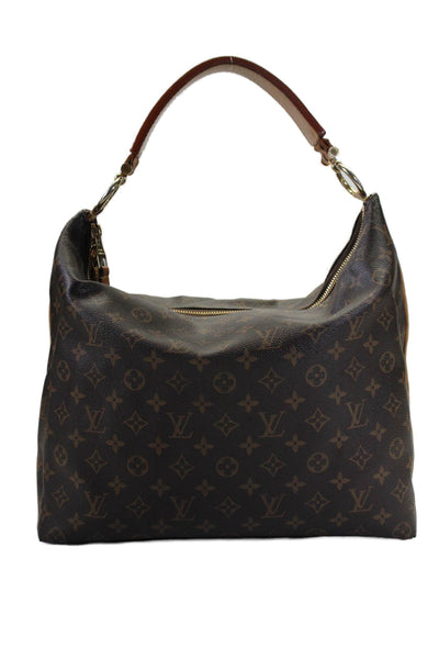 Louis Vuitton Womens Monogram Coated Canvas Top Handle Sully Hobo Handbag Brown