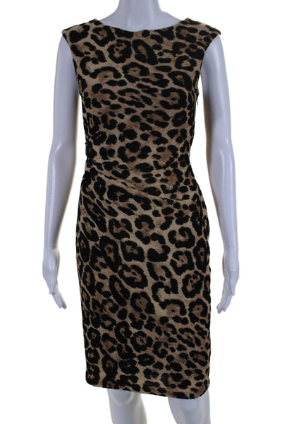 David Meister Womens Animal Print Round Neck Sleeveless Dress Brown Size 2