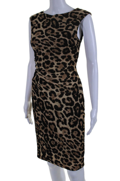 David Meister Womens Animal Print Round Neck Sleeveless Dress Brown Size 2