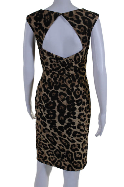 David Meister Womens Animal Print Round Neck Sleeveless Dress Brown Size 2