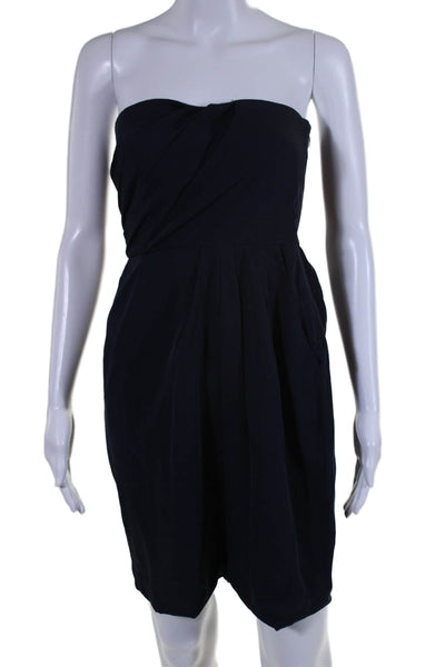 Theory Womens Silk Pleated Two Pocket Zip Up Strapless Mini Dress Navy Size 2