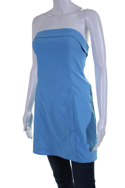 Glassons Womens Sleeveless Zip Up Strapless Blouse Top Blue Size 12