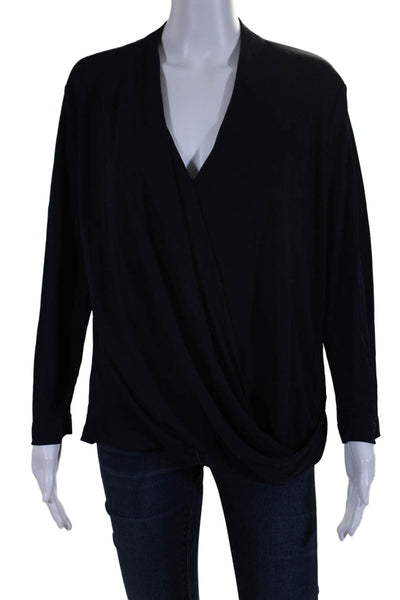 M.M. Lafleur Womens Draped V-Neck Long Sleeve Pullover Blouse Top Navy Size XL