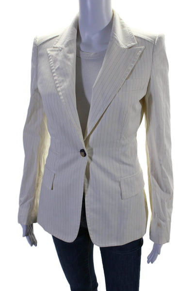 Gucci Womens Cotton Button Collar Long Sleeve Stripped Blazer White Size EUR 40