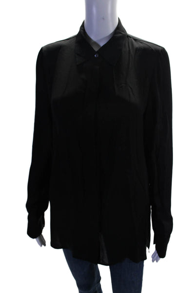 Vince Womens Silk Button Up Long Sleeve Collar Blouse Top Black Size 8