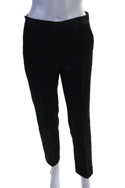 DKNY Womens Cotton Floral Textured Straight Leg Hook & Loop Pants Black Size  4