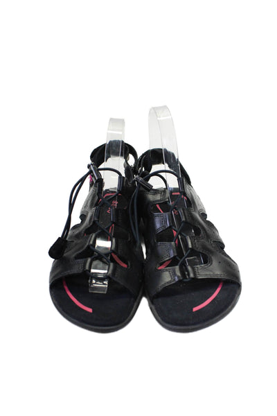 ECCO Womens Black Leather Lace Up Comfort Foam Sandals Shoes Size 10