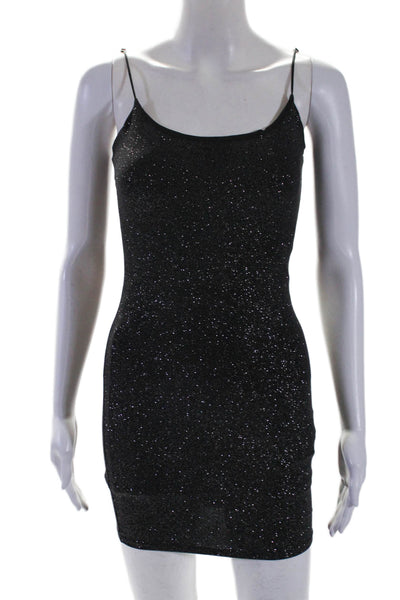 Lucy In The Sky Womens Spaghetti Strap Glitter Knit Sexy Dress Black Size XS