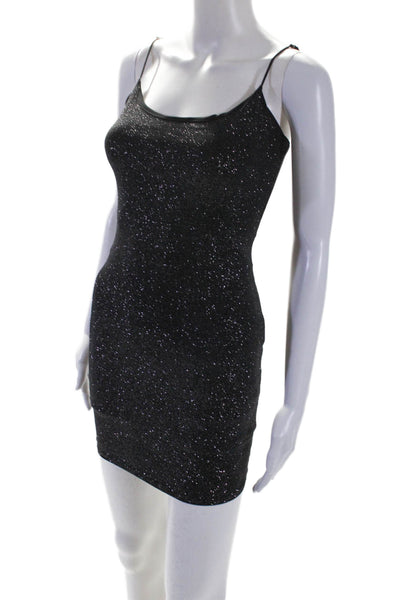 Lucy In The Sky Womens Spaghetti Strap Glitter Knit Sexy Dress Black Size XS