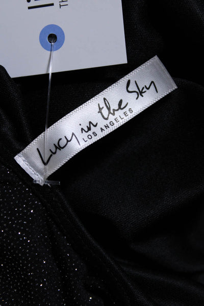 Lucy In The Sky Womens Spaghetti Strap Glitter Knit Sexy Dress Black Size XS