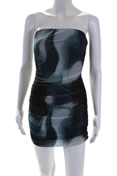 Princess Polly Womens Strapless Abstract Mesh Ruched Mini Dress Blue Size 4
