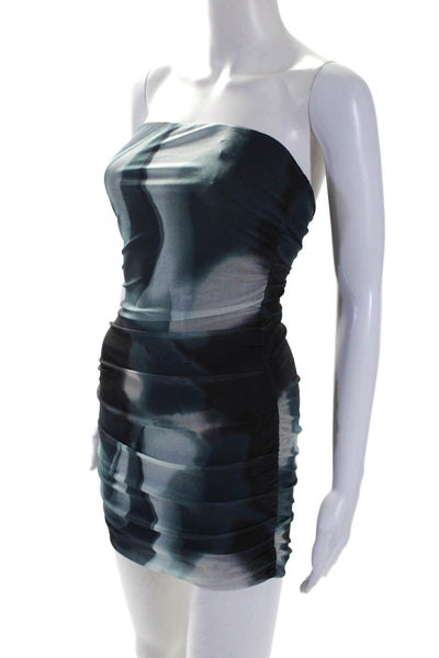Princess Polly Womens Strapless Abstract Mesh Ruched Mini Dress Blue Size 4