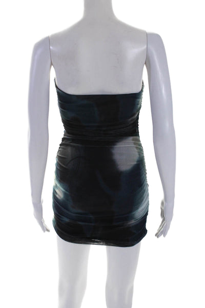 Princess Polly Womens Strapless Abstract Mesh Ruched Mini Dress Blue Size 4