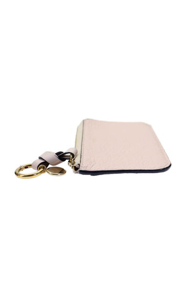 Chloe Womens Zip Around Grain Leather Card Holder Keychain Beige