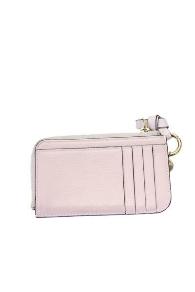 Chloe Womens Zip Around Grain Leather Card Holder Keychain Beige