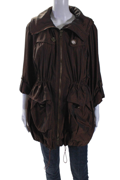 Burberry Brit Womens Ruffled Drawstring Ruched Pocketed Jacket Brown Size 10