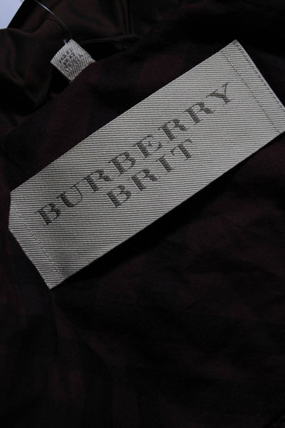 Burberry Brit Womens Ruffled Drawstring Ruched Pocketed Jacket Brown Size 10