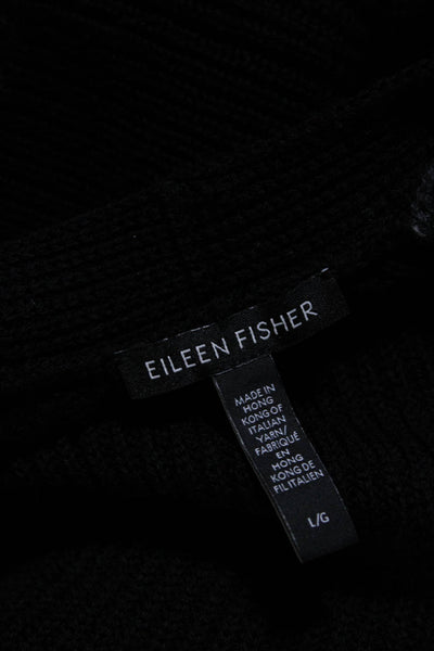 Eileen Fisher Women's Long Sleeves Open Front Cardigan Sweater Black Size L