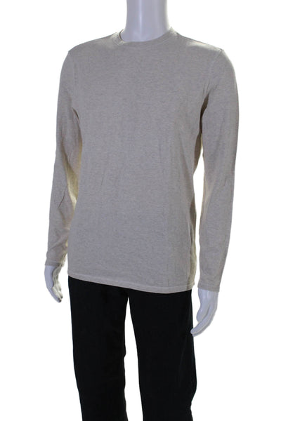 Vince Mens Long Sleeves Pullover Sweater Light Beige Cotton Size Medium