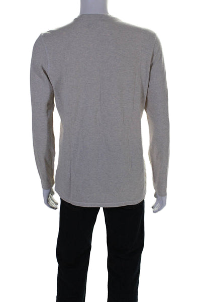 Vince Mens Long Sleeves Pullover Sweater Light Beige Cotton Size Medium