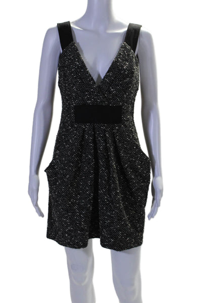 Nanette Lepore Womens Tweed V Neck Sleeveless Dress Black White Wool Size 4