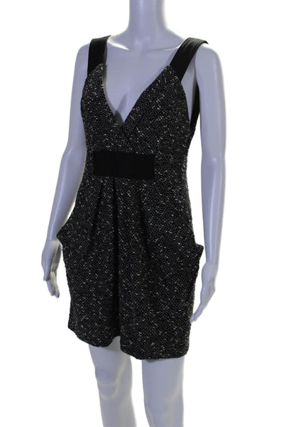 Nanette Lepore Womens Tweed V Neck Sleeveless Dress Black White Wool Size 4