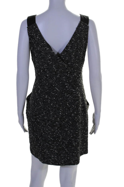 Nanette Lepore Womens Tweed V Neck Sleeveless Dress Black White Wool Size 4