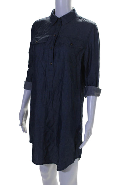 J Brand Womens Half Button Down Long Sleeves Shirt Dress Blue Size Small