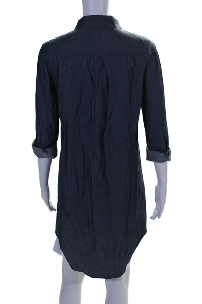 J Brand Womens Half Button Down Long Sleeves Shirt Dress Blue Size Small