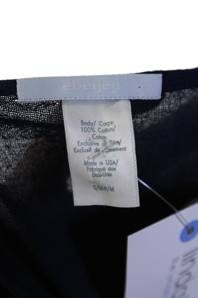 Eberjey Womens Embroidered Long Sleeves Blouse Navy Blue Cotton Size Small