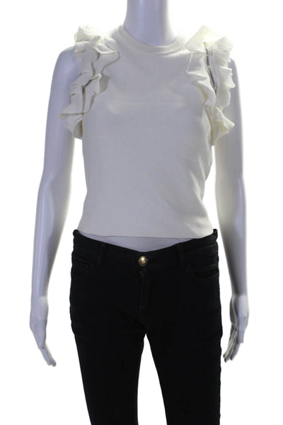 3.1 Phillip Lim Womens Ruffled Sleeves Sweater White Cotton Size Extra Small