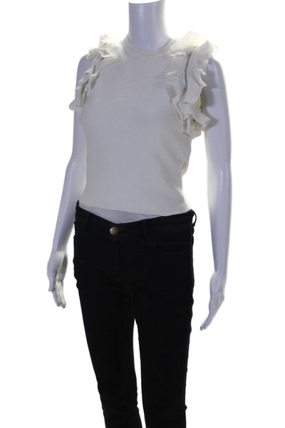 3.1 Phillip Lim Womens Ruffled Sleeves Sweater White Cotton Size Extra Small