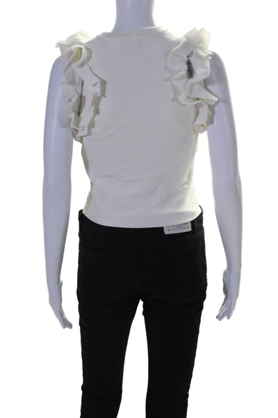 3.1 Phillip Lim Womens Ruffled Sleeves Sweater White Cotton Size Extra Small